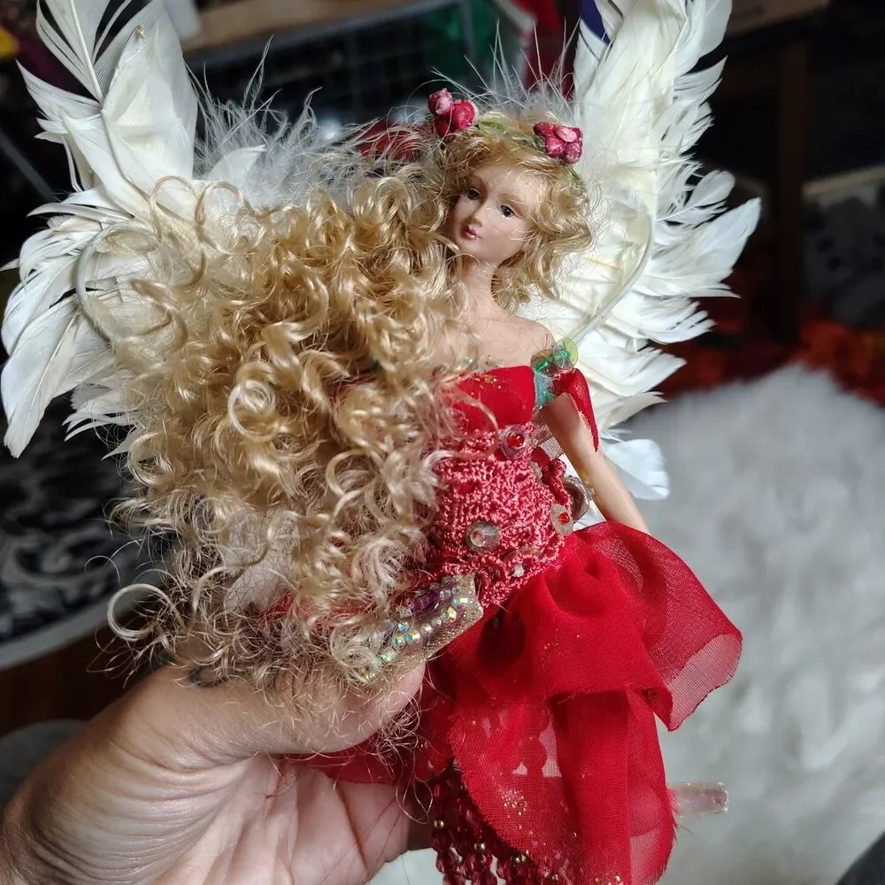 Fairycore Beaded Chime Ornament Wings Red